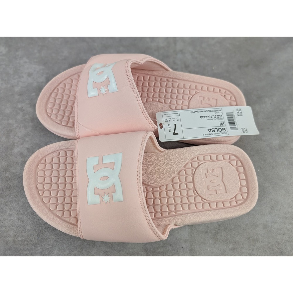 DC Bolsa Pink White Logo Slide Sandals Womens ADJL100030 Casual Slip On